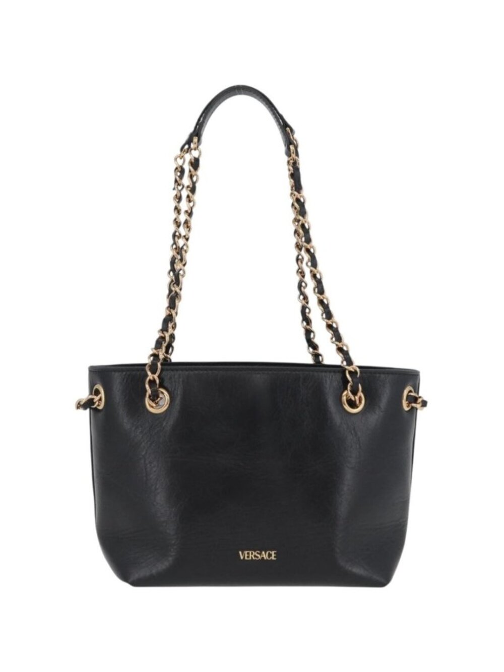 BOTTEGA VENETA Chain Tote Bag Leather Black Gold